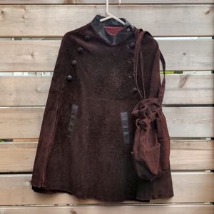 60s vintage suede poncho with bag